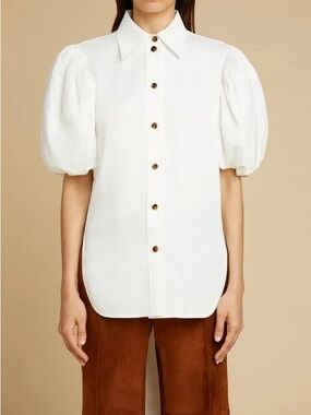 KHAITE Roberta Puff Sleeve Crepe Back Satin Top - L